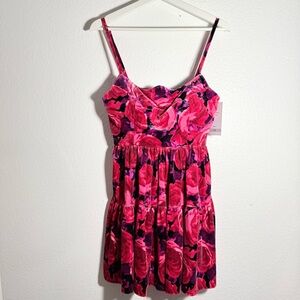 Stunning Roses Velvet Red and Pink Mini Dress Prom or Wedding Ocassion Size 1/2